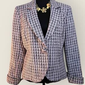 Emma James Women’s Tweed Plaid Blazer Jacket Size 12 Pink Lined Classic